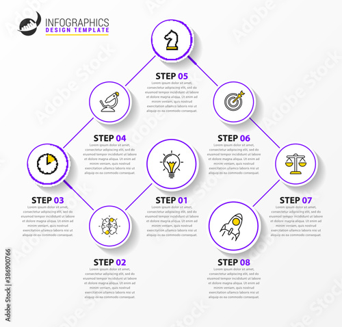 Infographic design template. Timeline concept with 8 steps