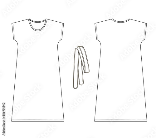 Technical drawing of womens fashion. Womens dress with strap.