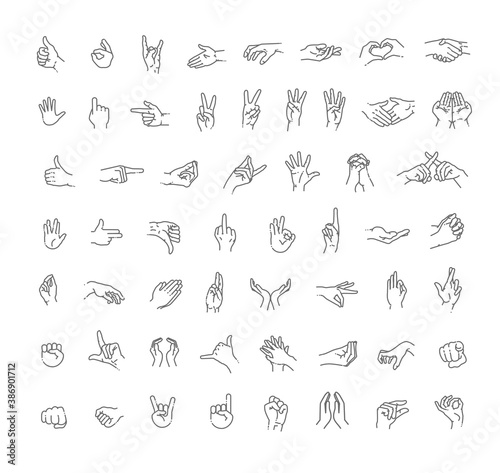 Hand gestures line icon set. Included icons as fingers interaction