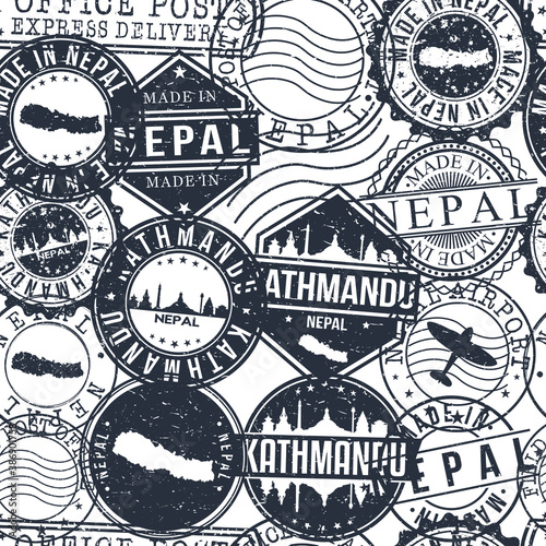 Kathmandu Nepal Stamps Background. City Stamp Vector Art. Postal Passport Travel. Design Set Pattern.