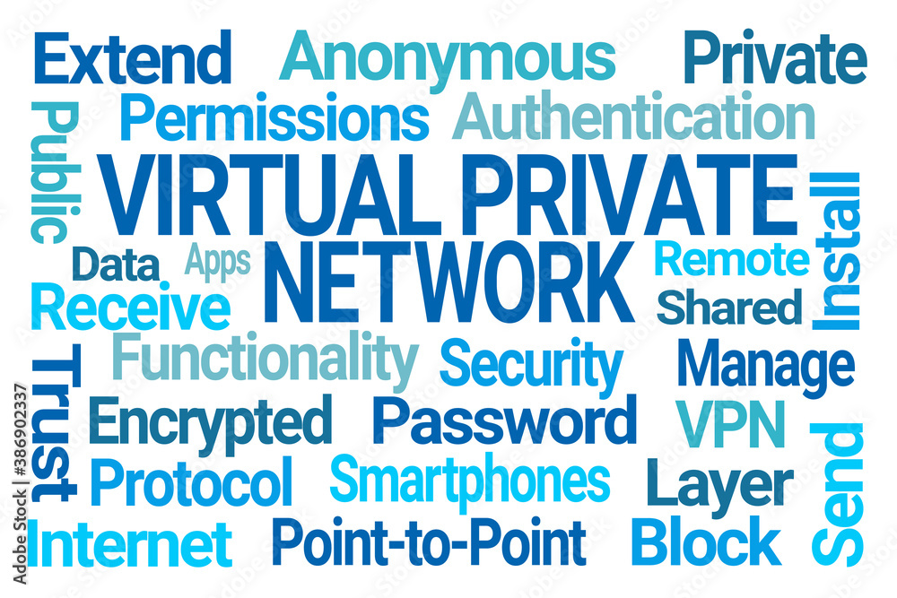 Virtual Private Network Blue Word Cloud on White Background Virtual Private Network Blue Word Cloud on White Background