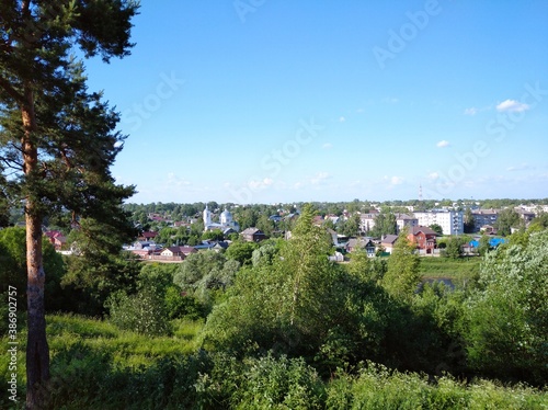 Torzhok, Tver region, Russia-July 3, 2020. View of Torzhok from the right Bank of the town.