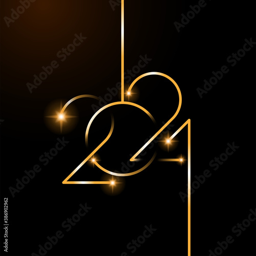 2021 Happy New Year card template in elegant and luxury style with black background