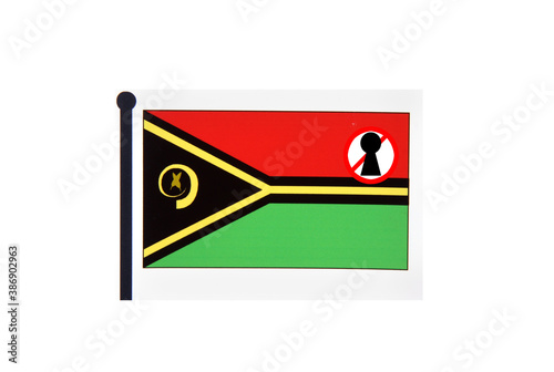 flag with covid 19 warning