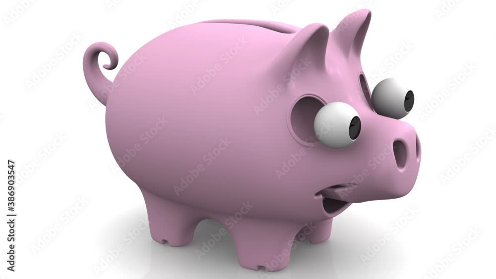 The cheerful piggy bank with bulging eyes. A cheerful piggy bank with bulging eyes is very surprised at the advantageous offer. Footage video The cheerful piggy bank with bulging eyes. A cheerful piggy bank with bulging eyes is very surprised at the advantageous offer. Footage video