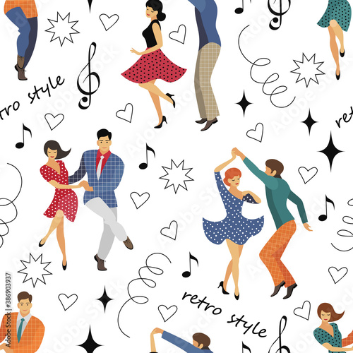 retro 50s dancers make up a seamless pattern