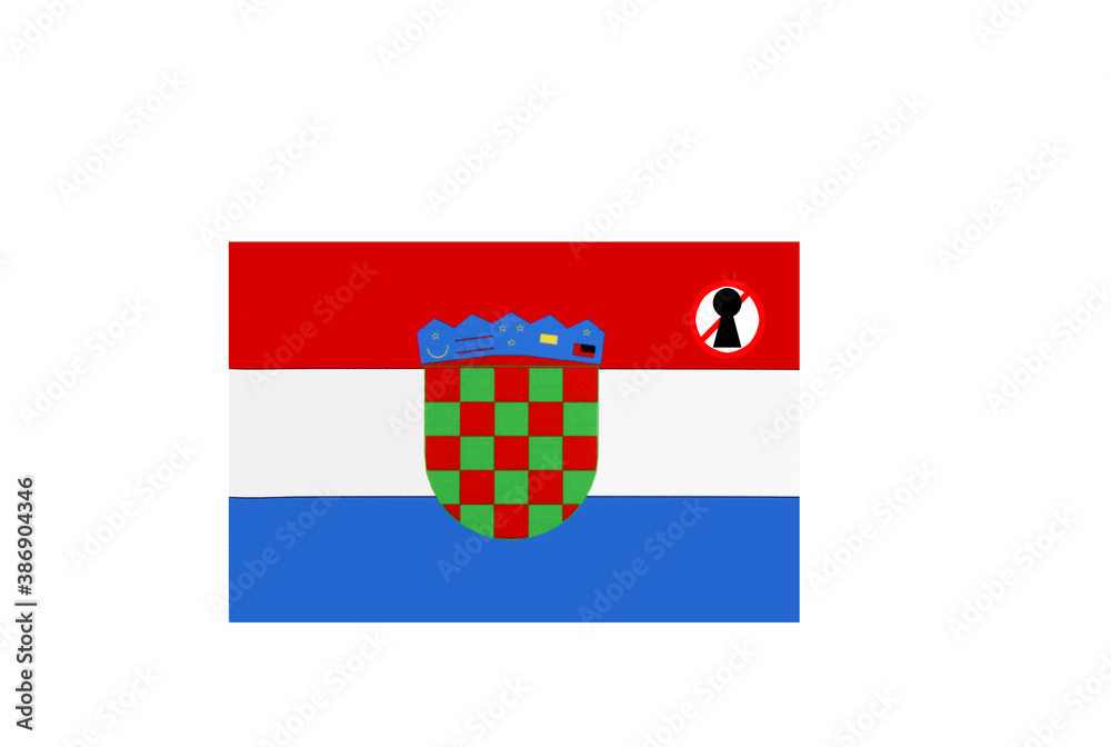 flag with covid 19 warning