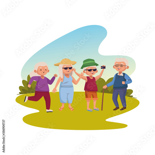 group of old people practicing activities in the camp