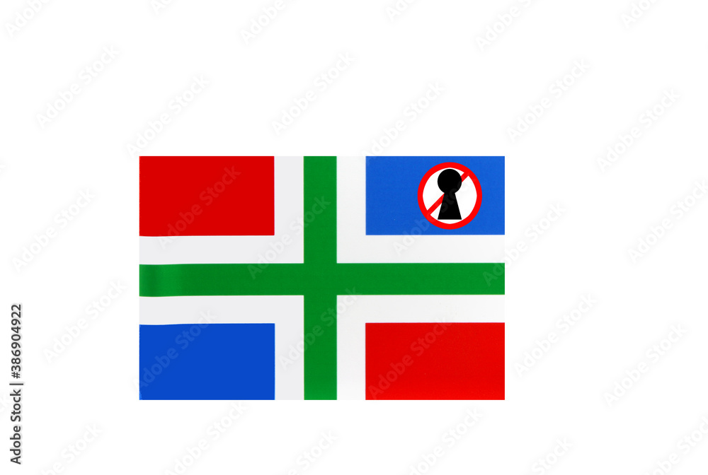 flag with covid 19 warning