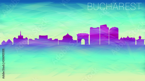 Bucharest Romania. Broken Glass Abstract Geometric Dynamic Textured. Banner Background. Colorful Shape Composition.