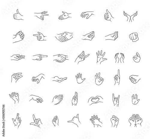 Hand gestures line icon set. Included icons as fingers interaction © tettygreen