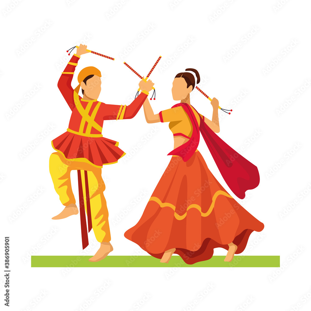 navratri dancers couple traditional characters navratri dancers couple traditional characters