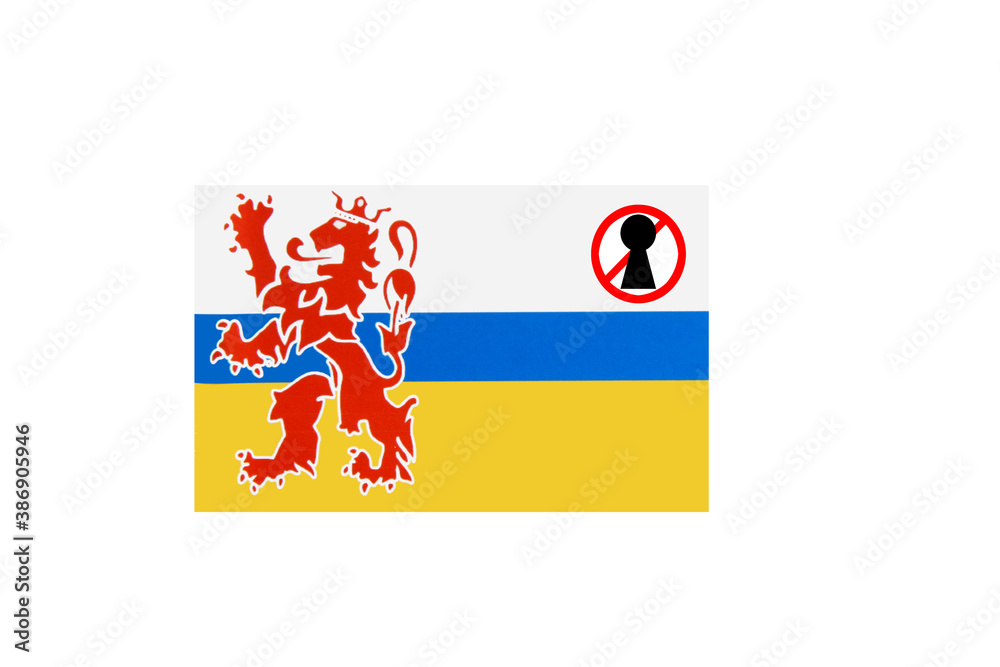 flag with covid 19 warning