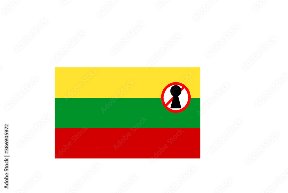 flag with covid 19 warning