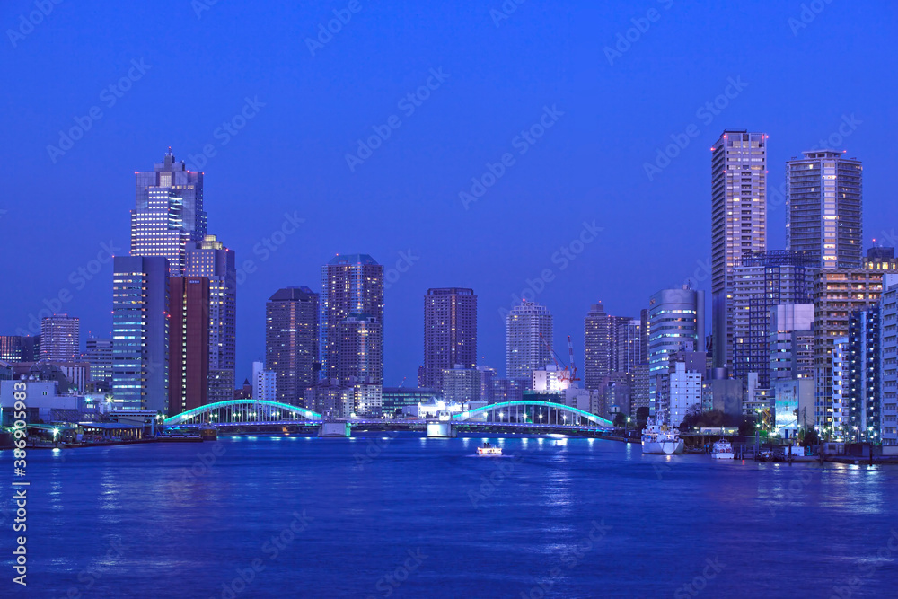 Obraz premium 夜の隅田川と聖路加タワー