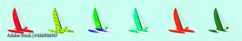 colorful catamaran sports cartoon icon design template with various models. vector illustration isolated on blue background