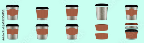 set of coffee sleeve icon design template with various models. vector illustration isolated on blue background