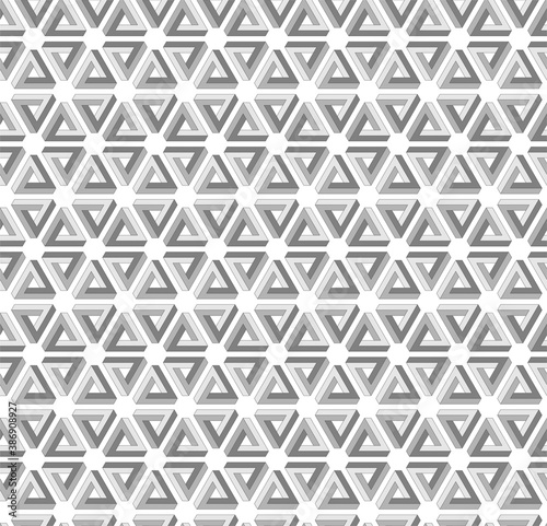 Seamless pattern penrose triangle icon. Impossible vector geometric shape object. Optical illusion illustration. Infinity 3D element