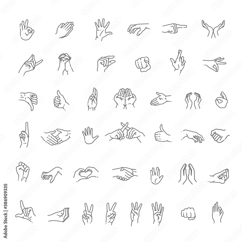 Hand gestures line icon set. Included icons as fingers interaction