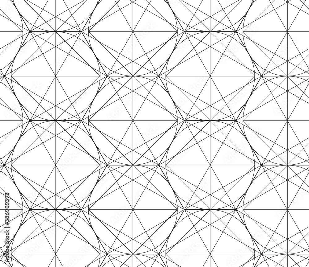 Seamless vector thin line abstract pattern. Black and white geometrical hexagons background for fabric, textile, design, cover, wrapping.