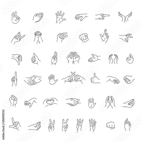 Hand gestures line icon set. Included icons as fingers interaction