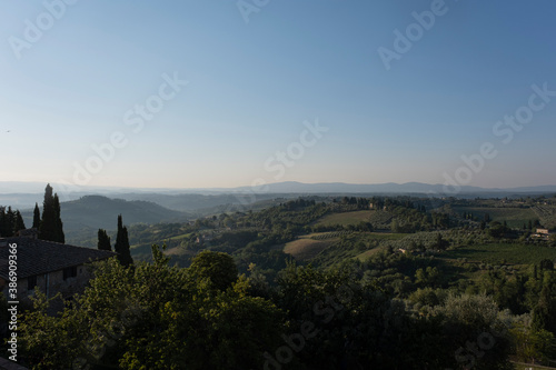 Landscape in Tuscany at sunset in summertime