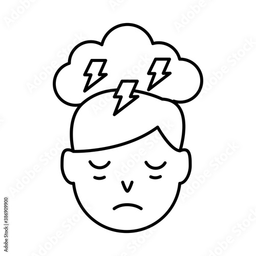 person with insomnia and cloud storming line style icon