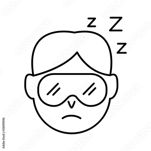 head man wearing sleep mask with Insomnia z letters line style icon