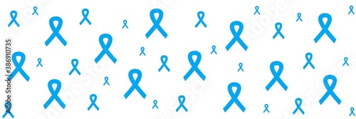 Blue ribbon diabetes awareness. Modern style logo illustration for november month awareness campaigns. Long Banner 