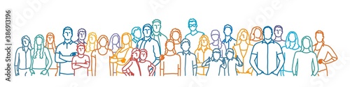 Teamwork. Group of people. Crowd. Color line. Vector illustration.