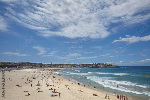 People relaxing on the Bondi beach in Sydney  Australia. Bondi beach is one of the most famous beach in the world