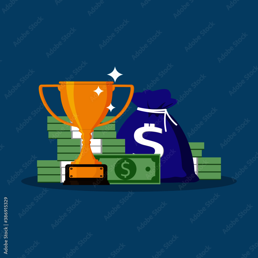 Money and trophies. Reward programs for clients. Marketing strategy. Concept of attracting customers