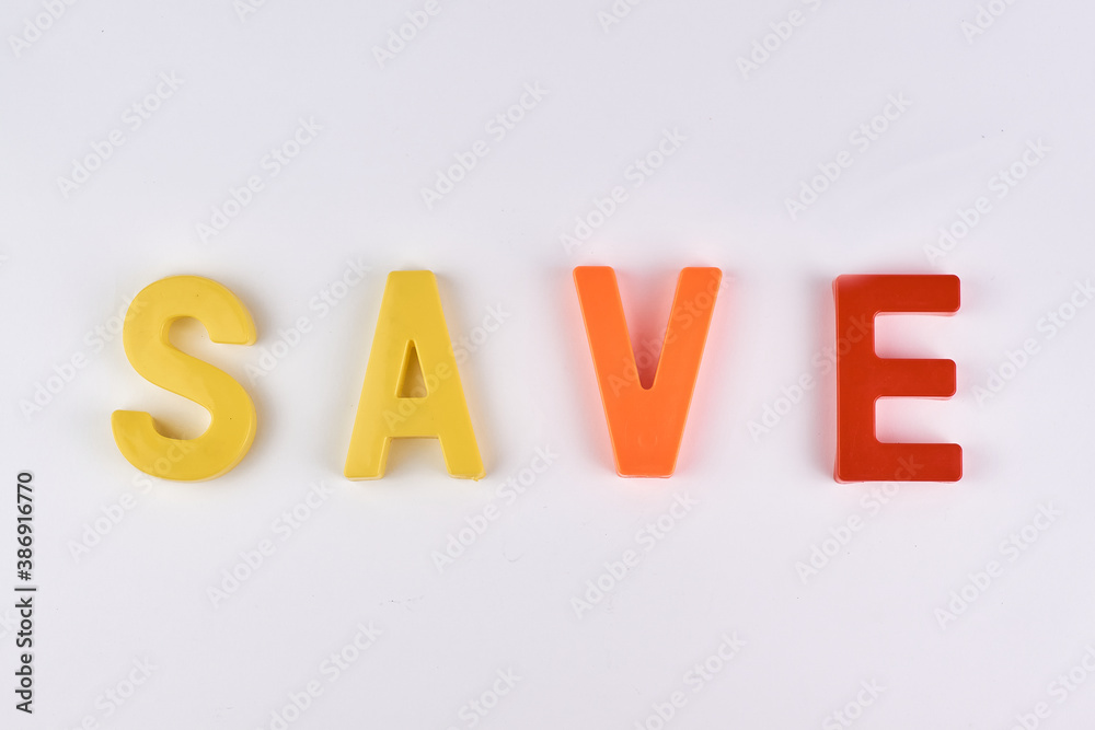 Fototapeta premium Save colored word with alphabet on white background