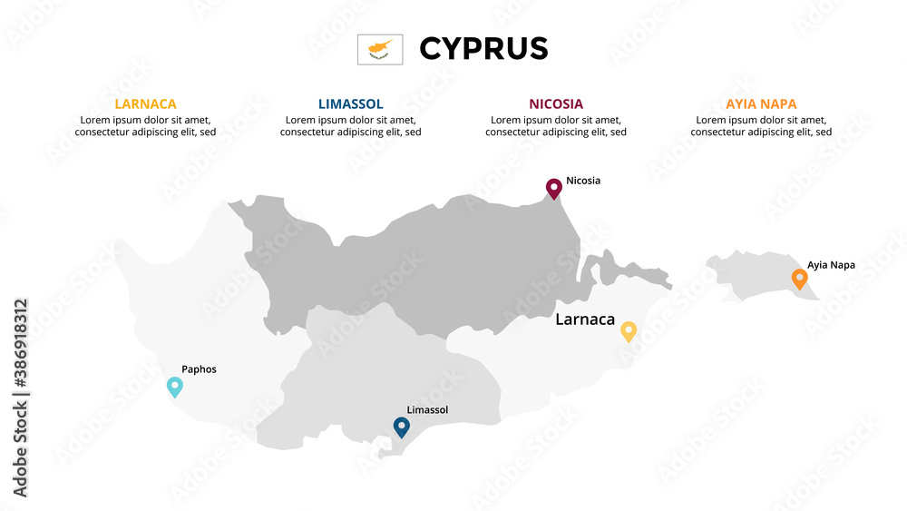 Cyprus vector map infographic template. Slide presentation. Global business marketing concept. Color Europe country. World transportation geography data. 