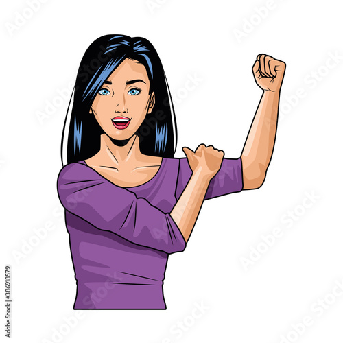 cute young strong woman pop art style