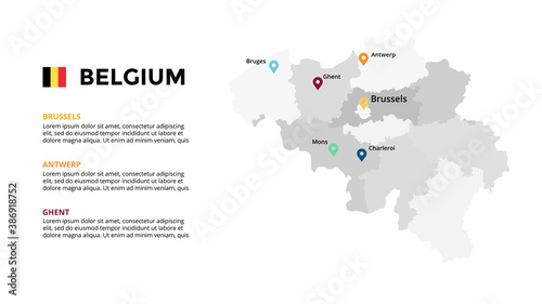 Belgium vector map infographic template. Slide presentation. Global business marketing concept. Color Europe country. World transportation geography data. 