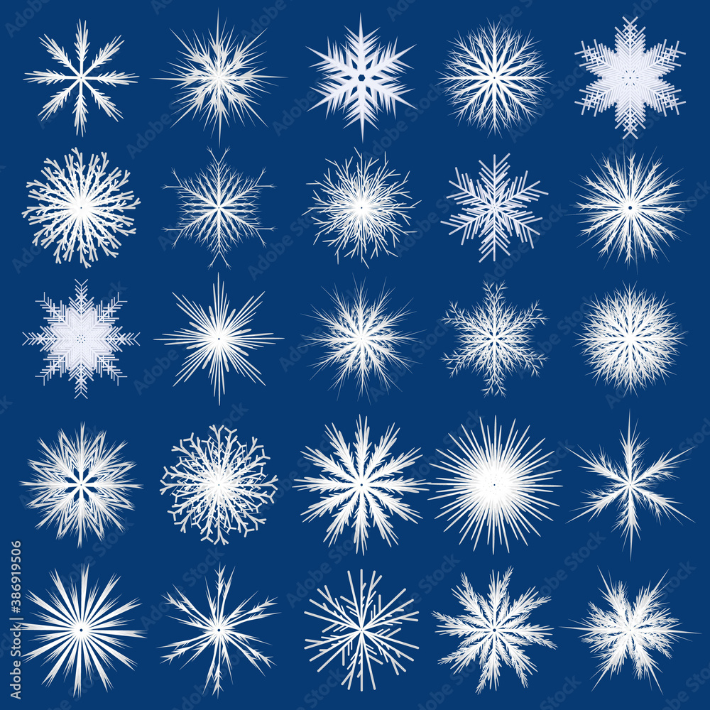 set of white snowflakes on blue background set of white snowflakes on blue background