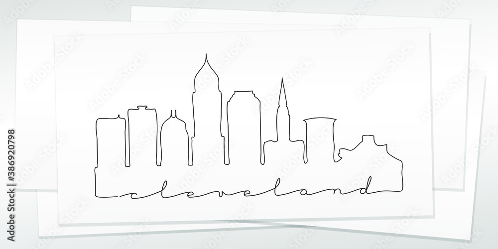Cleveland, OH, USA Doodle Skyline Hand Drawn. City One Line Art Illustration Landmark. Minimalistic Sketch Pen Background.