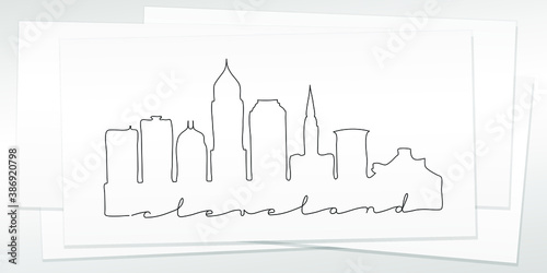 Cleveland, OH, USA Doodle Skyline Hand Drawn. City One Line Art Illustration Landmark. Minimalistic Sketch Pen Background.