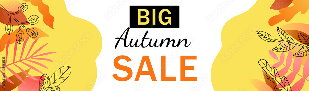 Long banner big autumn sale.Banner with fall leaves, poster, leaflet, flyer, card. Vector illustration. Long banner big autumn sale.Banner with fall leaves, poster, leaflet, flyer, card. Vector illustration.