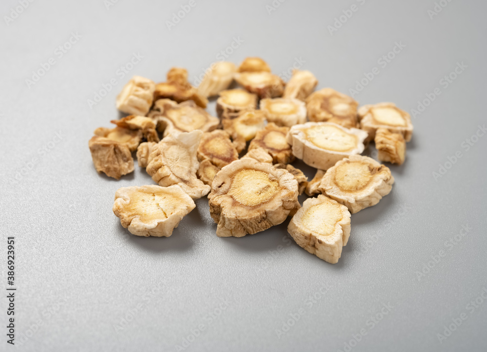side view herb medicine JieGeng or Platycodonis Radix or Balloonflower Root side view herb medicine JieGeng or Platycodonis Radix or Balloonflower Root