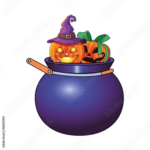witch cauldron pot with pumpkins