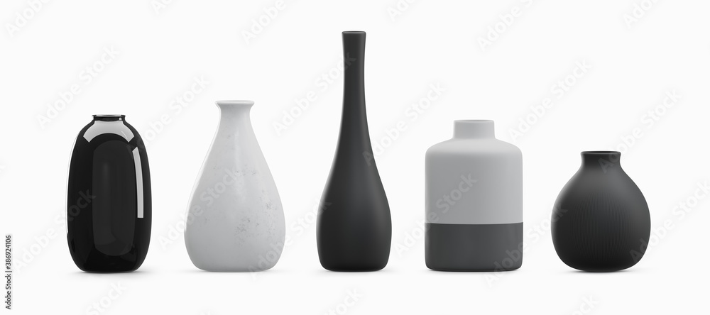 Various type vases isolated on white background - obrazy, fototapety, plakaty 