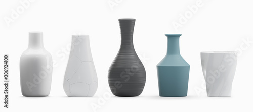 Various type vases isolated on white background photo