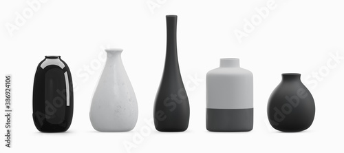 Various type vases isolated on white background