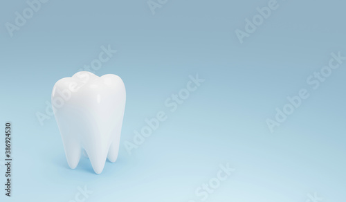 White teeth on blue background with copy space 3d render