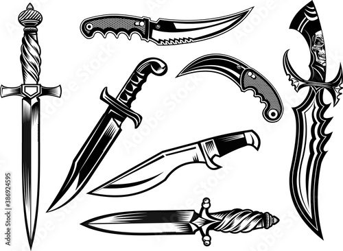 Fototapete Knife, dagger, sword and tomahawk