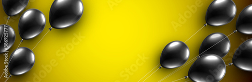 Black friday yellow background with black balloons.