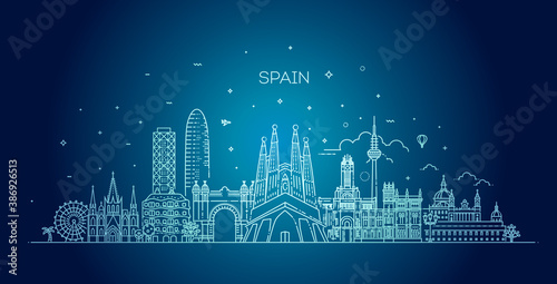 Spain cityscape, spanish travel city vector banner. Urban silhouette