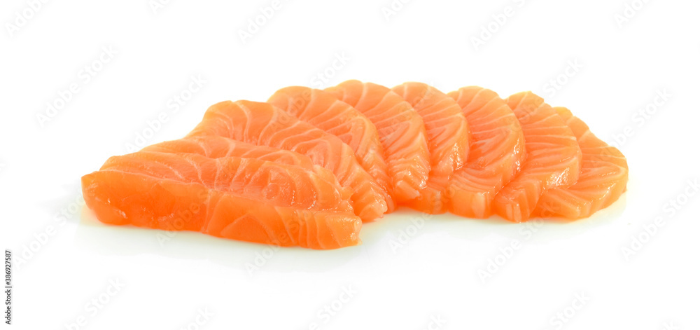 salmon fillets on white background.